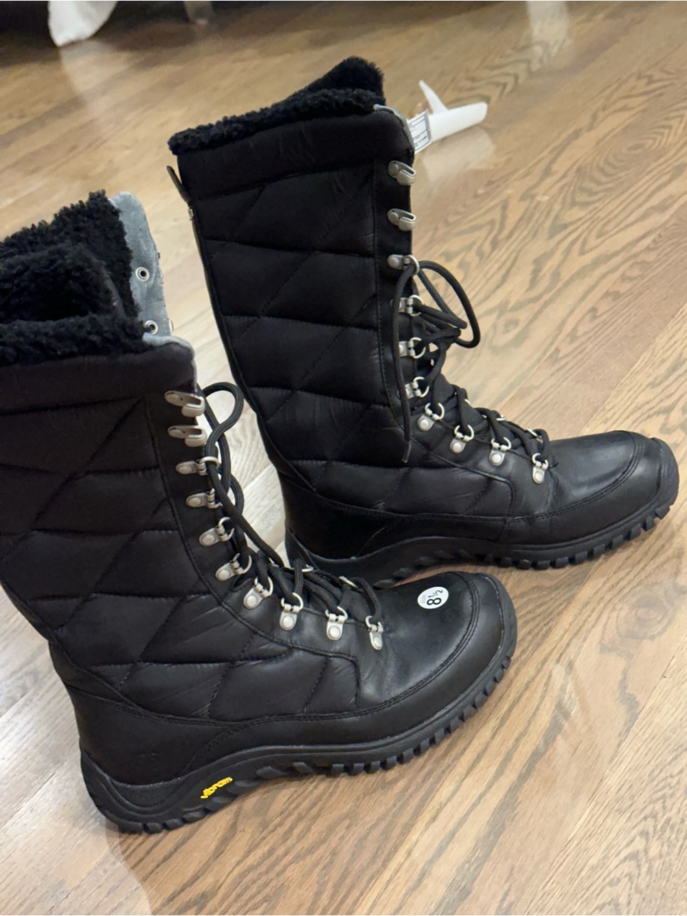 UGG Black Quilted Lace-Up Winter Boots with Fleece Cuff